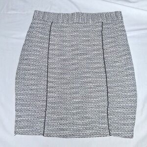 HM Black White Textured Weave Mini Skirt Size 10 Striped Back Zip Career Lined